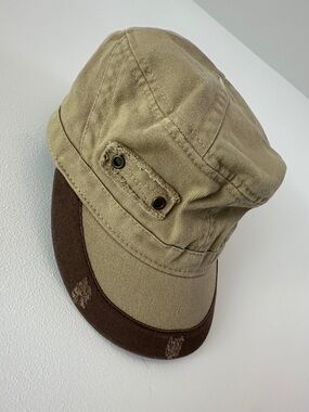 Khaki Cotton Cadet Cap with Brown Brim